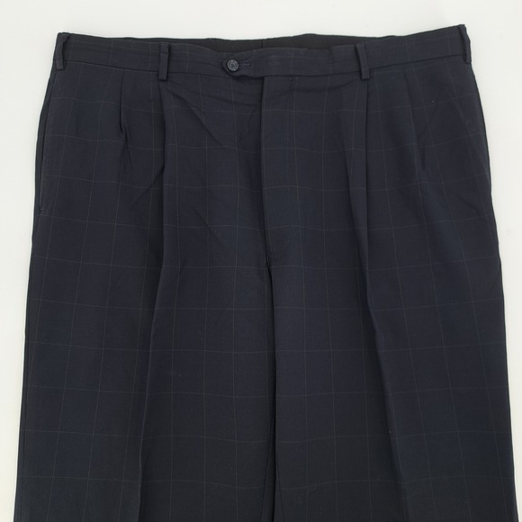 Jos A Bank Mens Navy 46L Blue Windowpane 100% Wool 2-Piece Suit Pants 40x31 - Picture 12 of 16